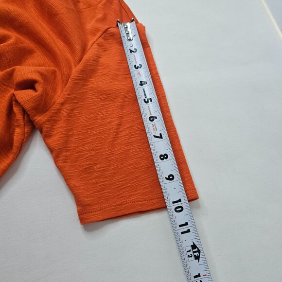 J. Jill 100% Pima Cotton Slub Tee Scoop Neck Side Split Size M Petite Orange Top - Picture 7 of 9